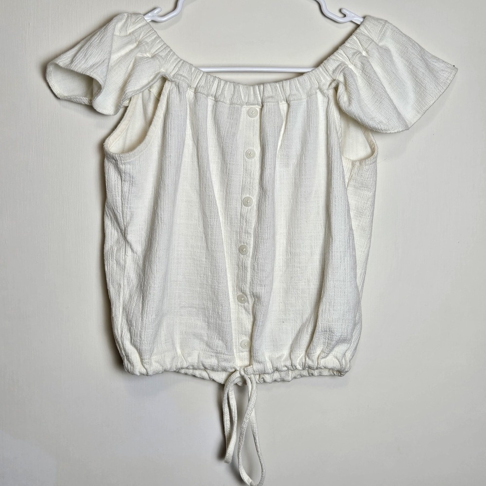 Madewell White Off‎ Shoulder Peasant Top Women's Small Button Front